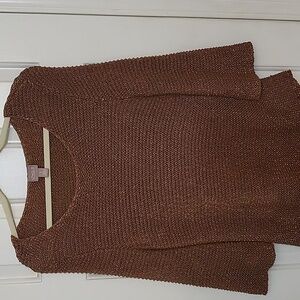 Chico's Logan Copper/Gold Metalic Fishnet Pullover Sweater